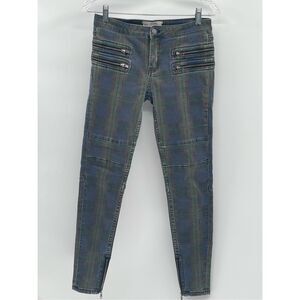 Free People John Lennon Plaid Skinny Jeans - Blue and Green, 25